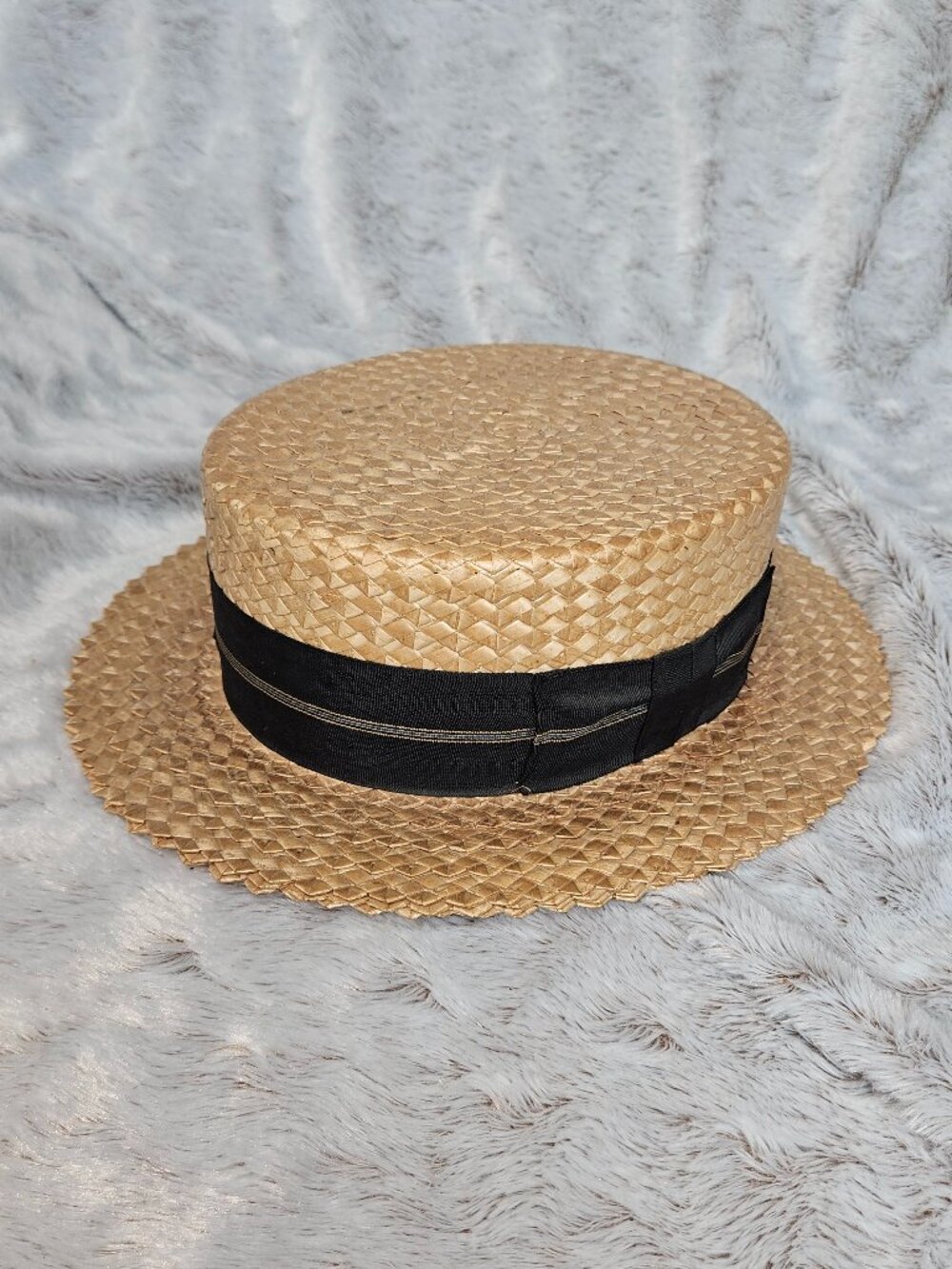 VINTAGE 1930-1940'S BOATER STRAW HAT "SKIMMER"  {#91-1}